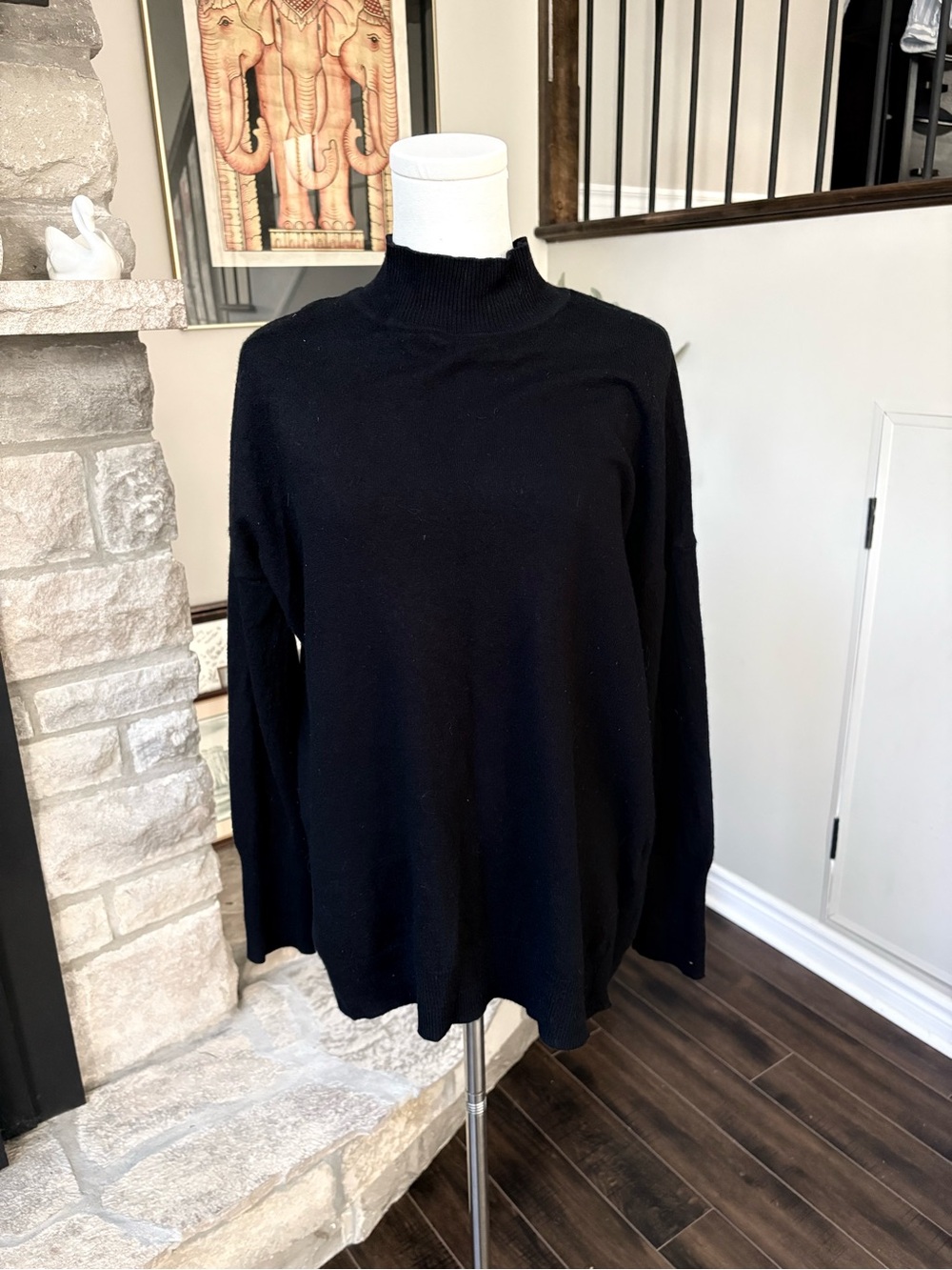 Adrienne Vittadini 100% Merino Wool Black Mock Neck Sweater XL